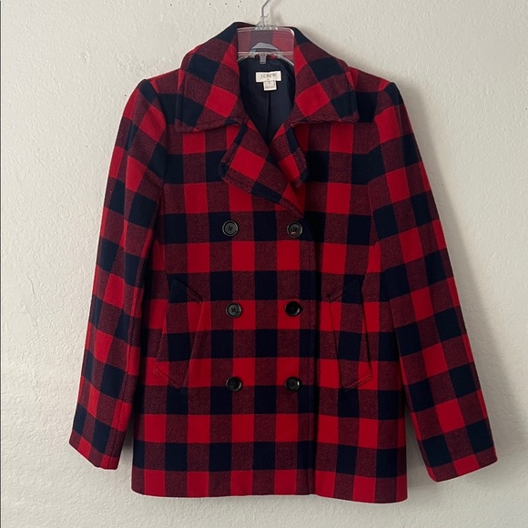 Like New! J. Crew Wool Blend Buffalo Check Peacoat Red and Blue in Size 2 - Picture 2 of 16